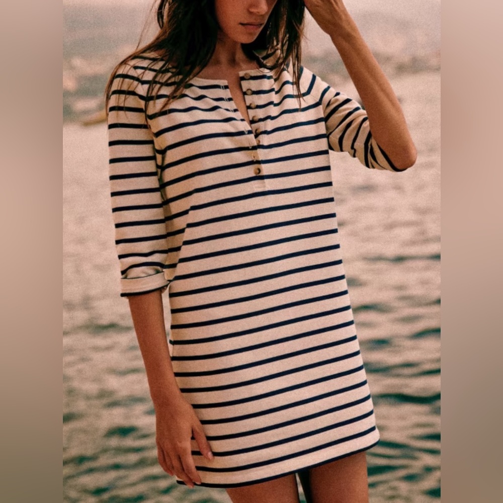 Sezane Cream and Navy Striped Mini Dress